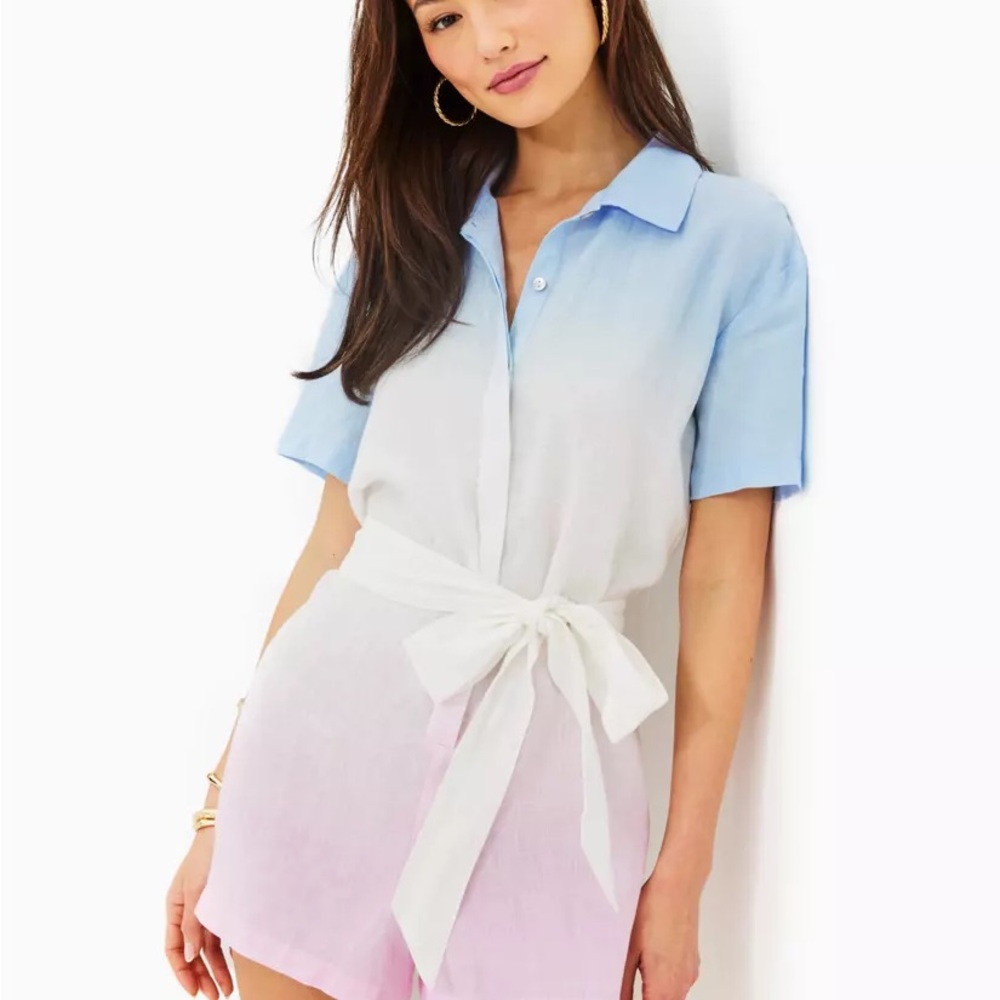 Lilly Pulitzer Blue and Pink Relaxed Button Down Shirt
